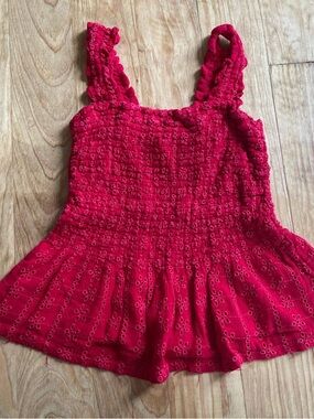Hollister Red Eyelet Smocked Top, square neck, Women’s xs, great condition